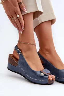 Damskie Lekkie Sandały Na Koturnie Comfort Shoes Niebieskie Efravia