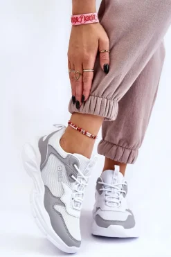 Damskie Lekkie Sportowe Buty Big Star LL274375 Biało-Szare