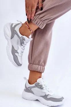 Damskie Lekkie Sportowe Buty Big Star LL274375 Biało-Szare