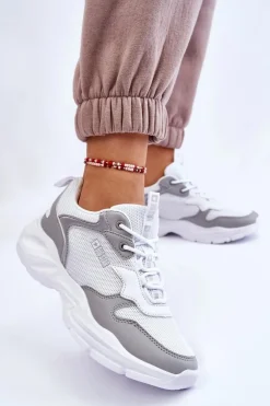 Damskie Lekkie Sportowe Buty Big Star LL274375 Biało-Szare
