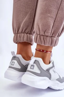 Damskie Lekkie Sportowe Buty Big Star LL274375 Biało-Szare