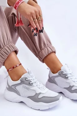 Damskie Lekkie Sportowe Buty Big Star LL274375 Biało-Szare