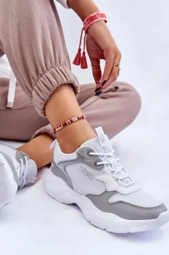 Damskie Lekkie Sportowe Buty Big Star LL274375 Biało-Szare