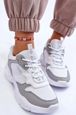 Damskie Lekkie Sportowe Buty Big Star LL274375 Biało-Szare