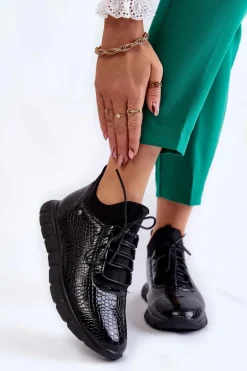 Damskie Lekkie Wsuwane Sneakersy Czarne Soroco