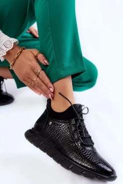 Damskie Lekkie Wsuwane Sneakersy Czarne Soroco