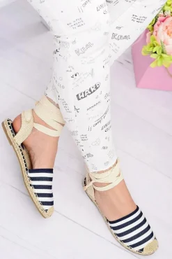 Damskie Lniane Balerinki Wiązane Marynarskie Espadryle Sea