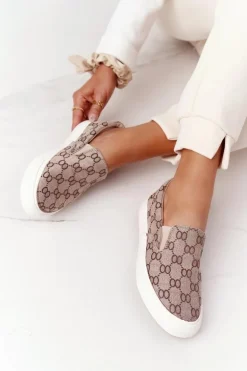 Damskie Logowane Tenisówki Slip-On Khaki Challenge