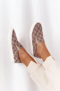Damskie Logowane Tenisówki Slip-On Khaki Challenge