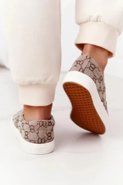 Damskie Logowane Tenisówki Slip-On Khaki Challenge