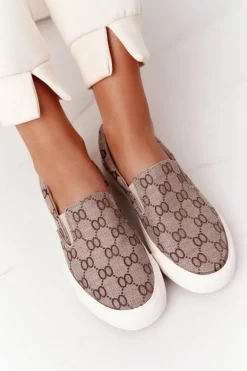 Damskie Logowane Tenisówki Slip-On Khaki Challenge