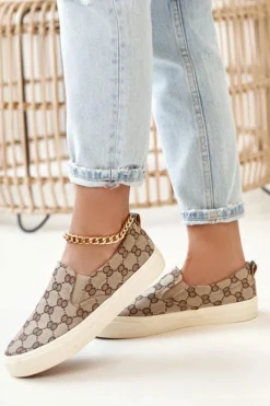 Damskie Logowane Tenisówki Slip-On Khaki Challenge