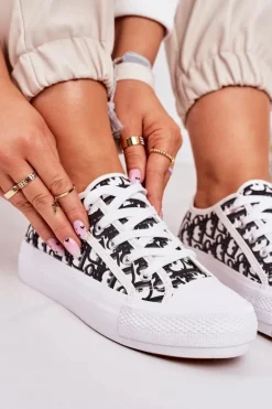 Damskie Logowane Trampki Biało-Czarne Daphne