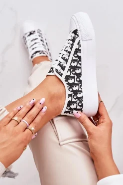 Damskie Logowane Trampki Biało-Czarne Daphne