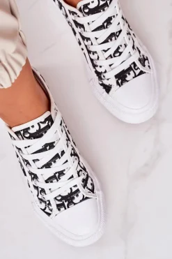 Damskie Logowane Trampki Biało-Czarne Daphne