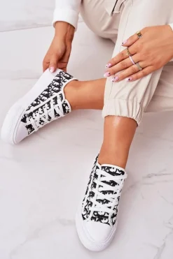 Damskie Logowane Trampki Biało-Czarne Daphne