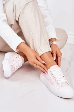 Damskie Logowane Trampki Biało-Różowe Daphne