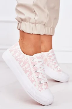 Damskie Logowane Trampki Biało-Różowe Daphne