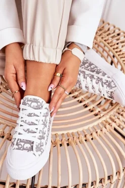 Damskie Logowane Trampki Biało-Szare Daphne