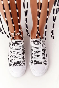 Damskie Logowane Trampki Biało-Czarne Day Off