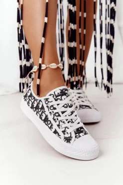 Damskie Logowane Trampki Biało-Czarne Day Off