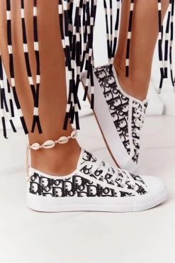 Damskie Logowane Trampki Biało-Czarne Day Off