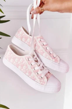 Damskie Logowane Trampki Biało-Różowe Day Off