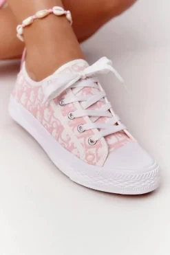 Damskie Logowane Trampki Biało-Różowe Day Off
