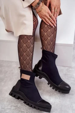 Damskie Materiałowe Botki Nicole 2703 Czarne