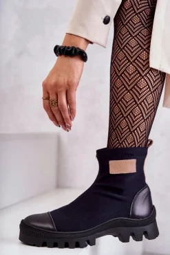 Damskie Materiałowe Botki Nicole 2703 Czarne