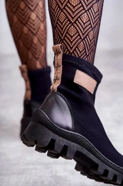 Damskie Materiałowe Botki Nicole 2703 Czarne