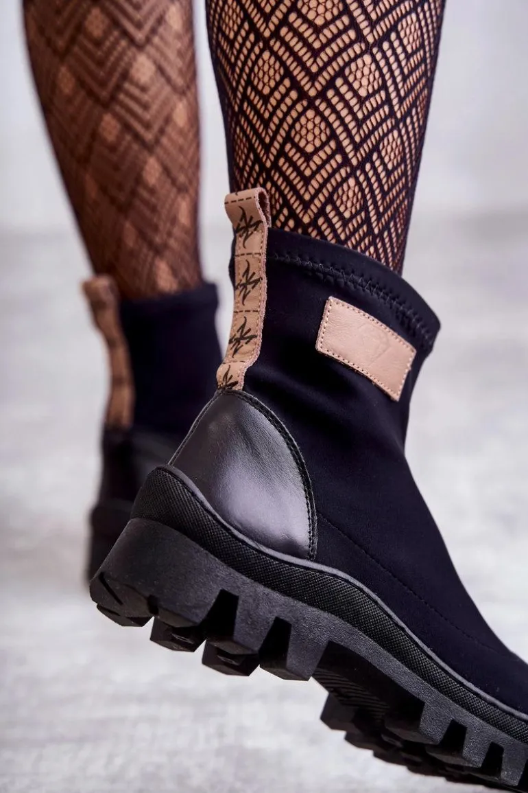 Damskie Materiałowe Botki Nicole 2703 Czarne