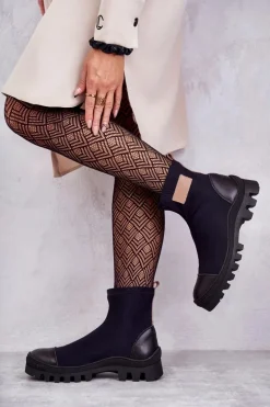 Damskie Materiałowe Botki Nicole 2703 Czarne