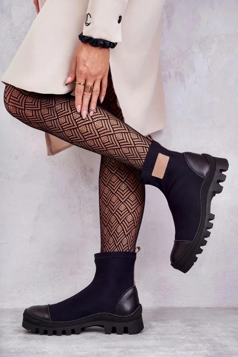 Damskie Materiałowe Botki Nicole 2703 Czarne