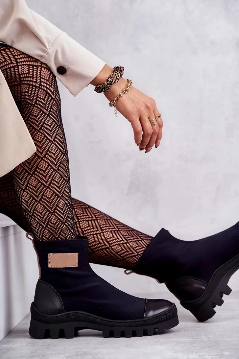 Damskie Materiałowe Botki Nicole 2703 Czarne