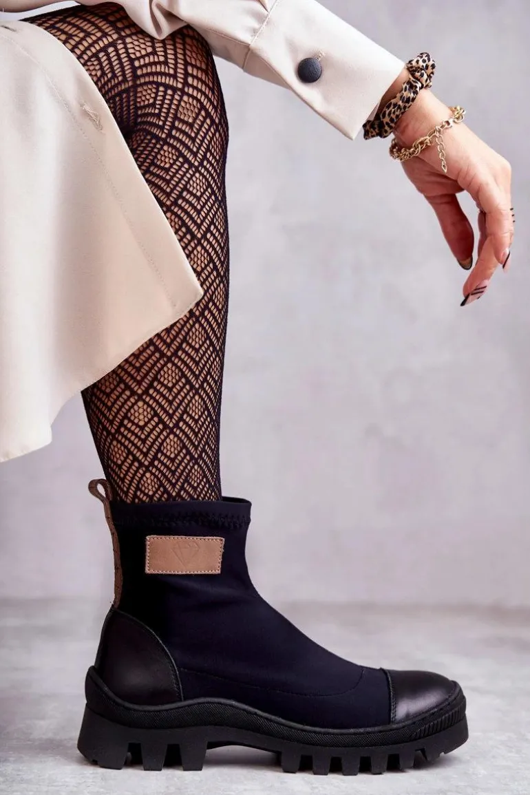 Damskie Materiałowe Botki Nicole 2703 Czarne