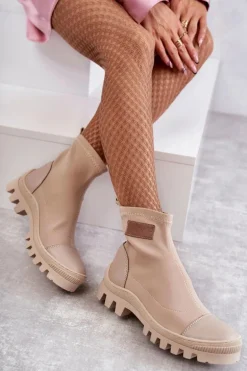 Damskie Materiałowe Botki Nicole 2703 Beżowe