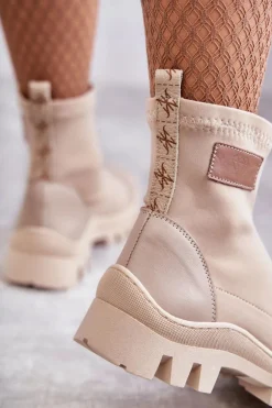 Damskie Materiałowe Botki Nicole 2703 Beżowe