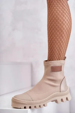 Damskie Materiałowe Botki Nicole 2703 Beżowe