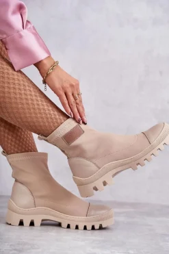 Damskie Materiałowe Botki Nicole 2703 Beżowe