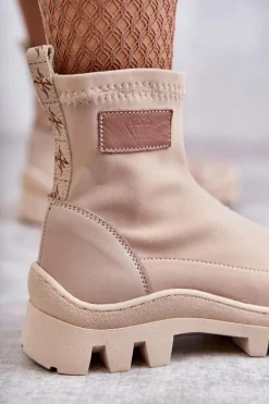 Damskie Materiałowe Botki Nicole 2703 Beżowe