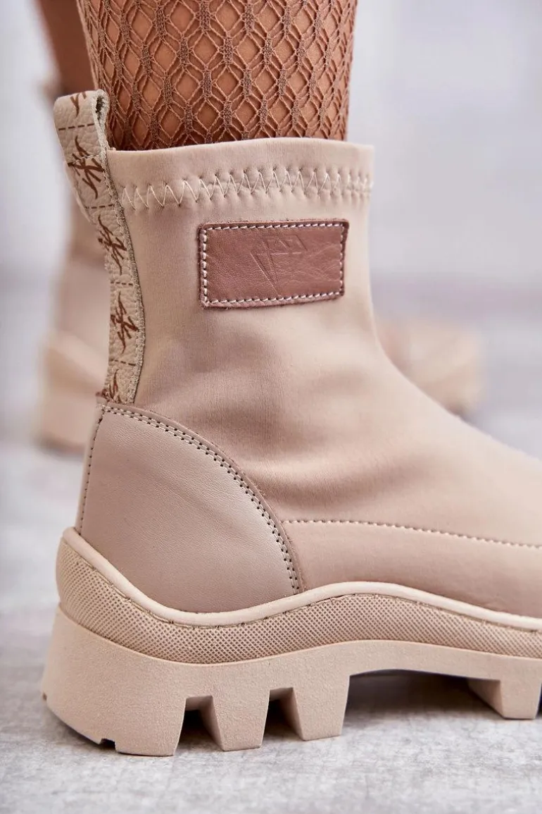 Damskie Materiałowe Botki Nicole 2703 Beżowe