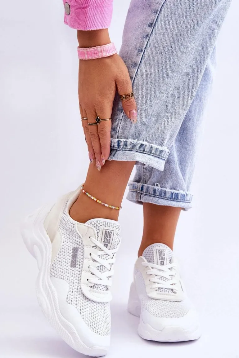 Damskie Materiałowe Buty Sportowe Memory Foam System Big Star LL274A064 Białe