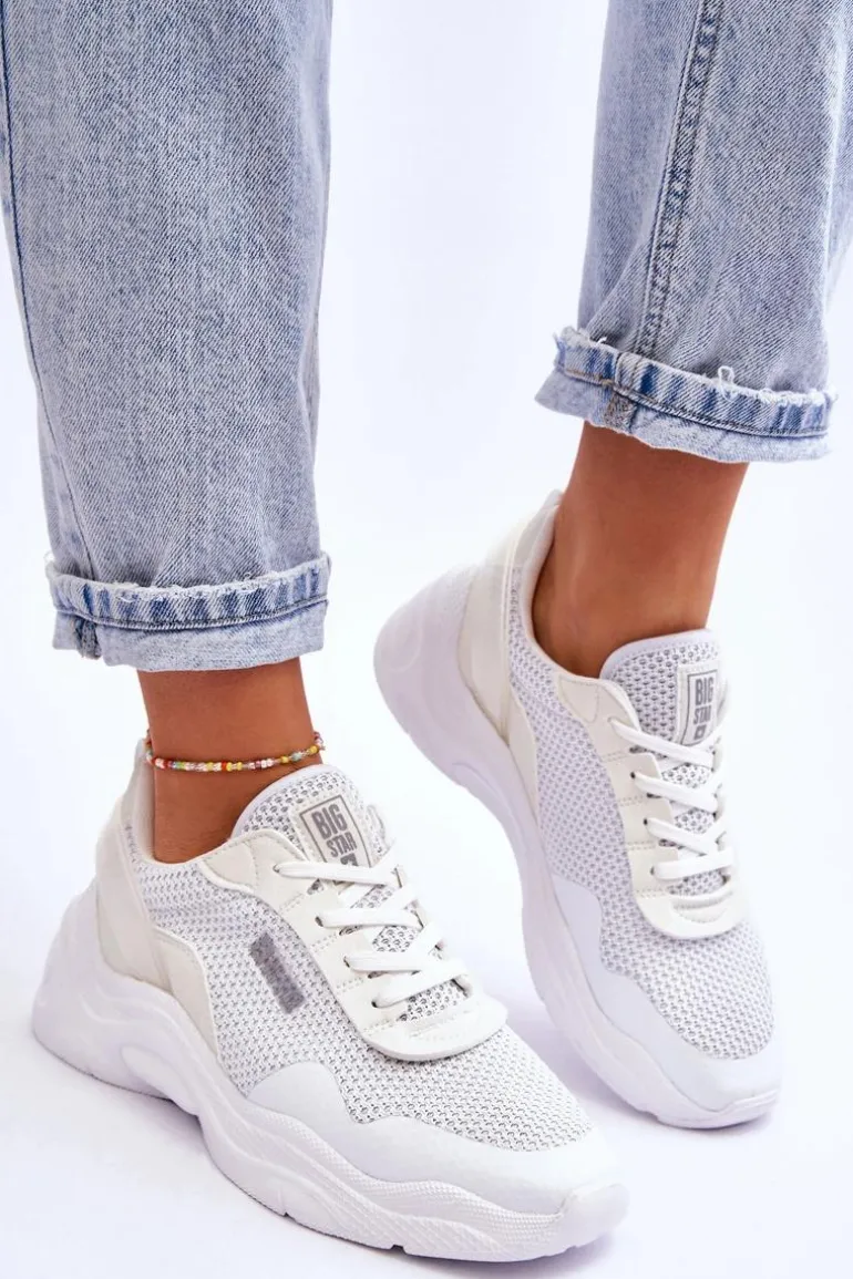 Damskie Materiałowe Buty Sportowe Memory Foam System Big Star LL274A064 Białe