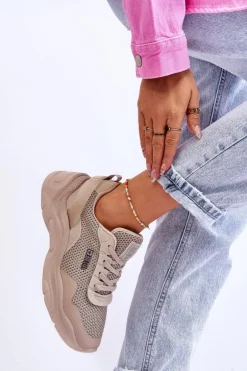 Damskie Materiałowe Buty Sportowe Memory Foam System Big Star LL274A066 Beżowe