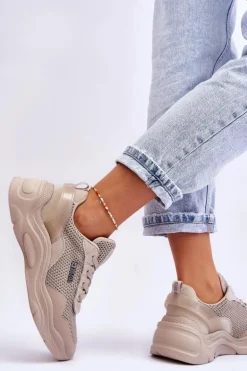 Damskie Materiałowe Buty Sportowe Memory Foam System Big Star LL274A066 Beżowe