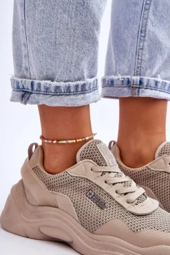 Damskie Materiałowe Buty Sportowe Memory Foam System Big Star LL274A066 Beżowe