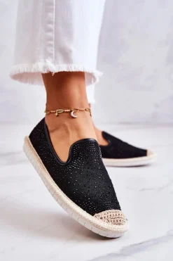 Damskie Materiałowe Espadryle Z Cyrkoniami Czarne Deimos