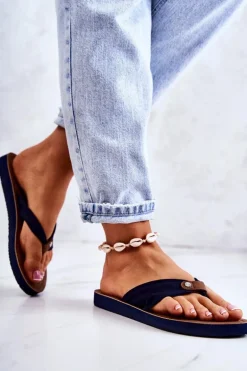 Damskie Materiałowe Japonki Big Star JJ274A346 Granatowe