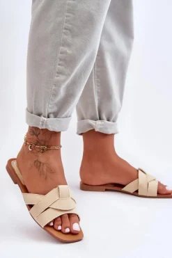 Damskie Materiałowe Klapki Beżowe Aversa